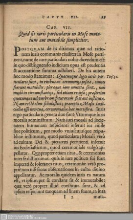 Cap. VII. Quid sit iuris particularis in Mose mutatum aut mutabile simpliciter
