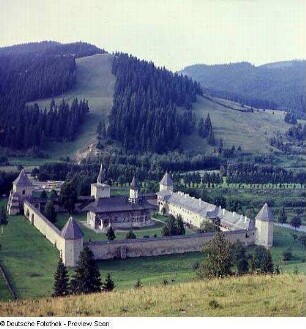 Sucevita (Bukowina/Rumänien). Gesamtansicht der Klosteranlage Sucevita (1401/1600)