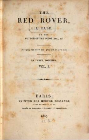 The red rover : a tale ; in three volumes, 1