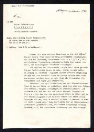 Einstellung eines Präparators