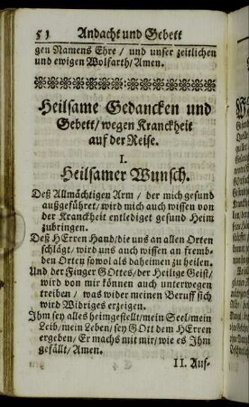 Heilsame Gedancken und Gebett/ wegen Kranckheit auf der Reise.