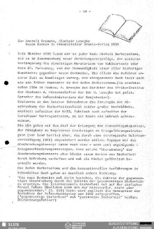 Zu: Anatoli Gromyko, Wladimir Lomejko, Neues Denken im Atomzeitalter