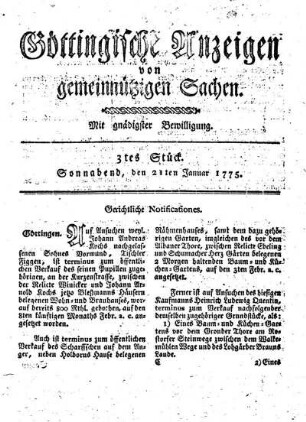3tes Stück. Sonnabend, den 21ten Januar 1775.
