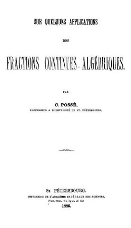 Sur quelques applications des fractions continues algébriques