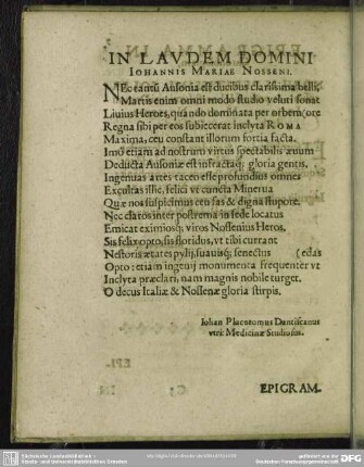 In Laudem Domini Iohannis Mariae Nosseni