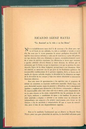Ricardo Sáenz Hayes : "La amistad en la vida y en los libros"