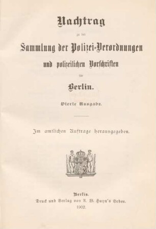 Nachtrag : im amtlichen Auftrage herausgegeben
