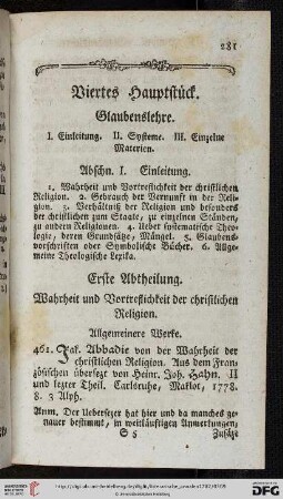 Viertes Hauptstück: Glaubenslehre