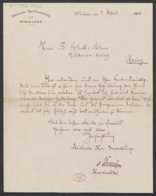 Brief an B. Schott's Söhne : 03.04.1900