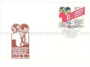 Briefumschlag mit Sondermarke und -stempel zum 11. Weltgewerkschaftskongress