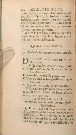 Quaestio XCIV. De idololatria in quatuor articulos divisa.