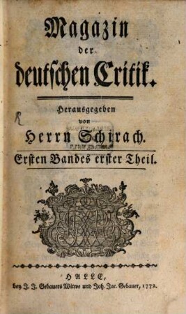 Magazin der deutschen Critik. 1, 1. 1772