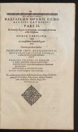 Pars II. De Familiis Regum ... Stirps Carolina: ...