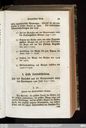 I. Erste Unterabtheilung. Zeit des Verfalles und der Verwirrungen unter den Karolingern vom Jahr 843-987.