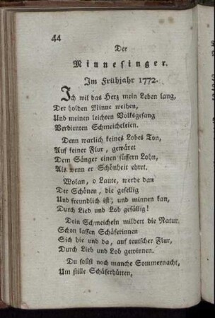 Der Minnefinger. Im Frühjahr 1772. - Zum Spaz, der sich auf dem Saal gefangen hatte. Im August 1773.
