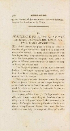 44. Fragmens D'Un Livre, Qui Porte Le Tïtre: Préjugés Militaires, Par Un Officier Autrichien