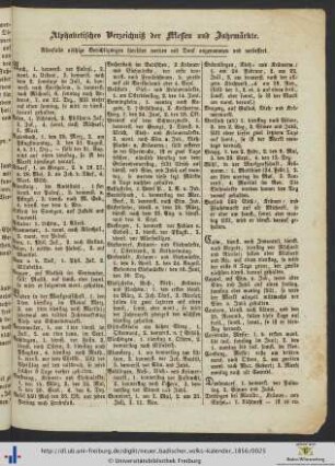 Alphabetisches Verzeichniß der Messen und Jahrmärkte.