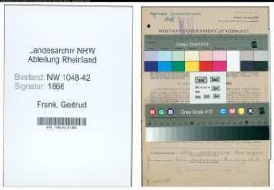 Entnazifizierung Gertrud Frank , geb. 01.05.1909 (Koechin)