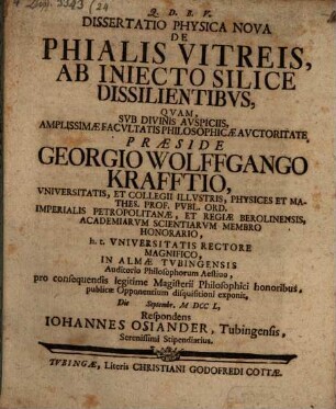 Dissertatio Physica Nova De Phialis Vitreis, Ab Iniecto Silice Dissilientibvs