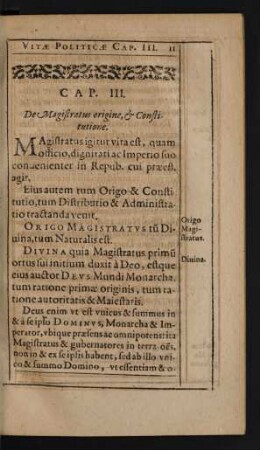Cap. III. De Magistratus origine, [et] Constitutione.