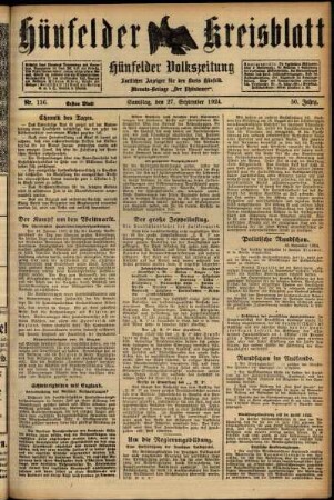 Erste Ausgabe vom Samstag, den 27. September 1924.