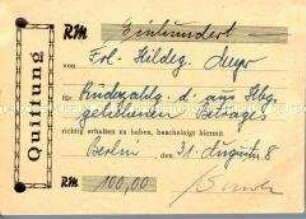 Quittung über die Rückzahlung von 100 Reichsmark - Familienkonvolut