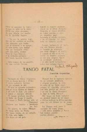 Tango fatal : Canción argentina