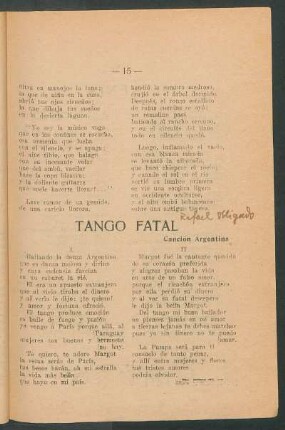 Tango fatal : Canción argentina
