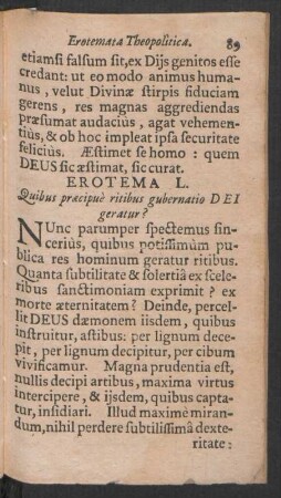 Erotema L. Quibus praecipuè ritibus gubernatio DEI geratur?