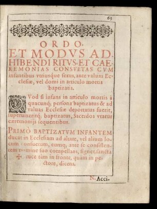 Ordo Et Modus Adhibendi Ritus, Et Caeremonias Consuetas Cum infantibus utriusque sexus ...