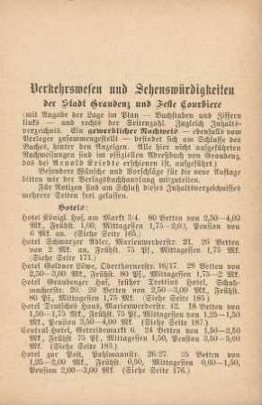 Verkehrswesen und Sehenswürdigkeiten der Stadt Graudenz und Feste Courbiere