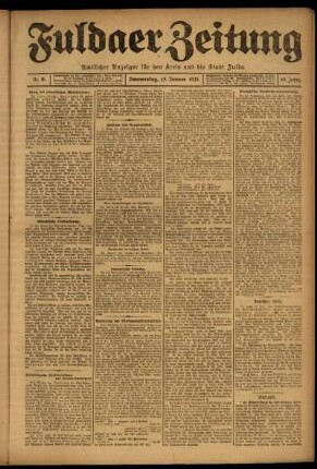 Erste Ausgabe vom Donnerstag, den 13. Januar 1921.