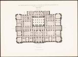 Reichstag, Berlin Zweiter Wettbewerb: Grundriss EG (aus: Die preisgekrönten Entwürfe zu dem neuen Reichstagsgebäude, Berlin 1882)