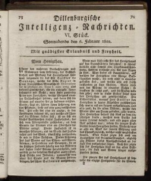 VI. Stück... den 6. Februar 1802 - IX. Stück... den 27. Februar 1802.
