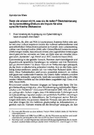Denn sie wissen nicht, was sie da reden? Diskriminierung im Cybermobbing-Diskurs als Impuls für eine sprachkritische Diskussion