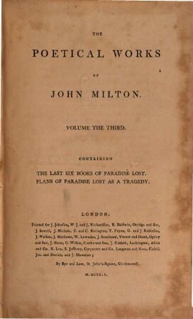 The poetical works of John Milton : In 6 Volumes. Vol. 3 (1801)