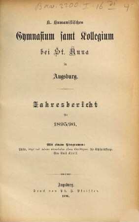 Jahresbericht. 1895/96 (1896)