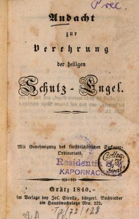 Andacht zur Verehrung der heiligen Schutz-Engel