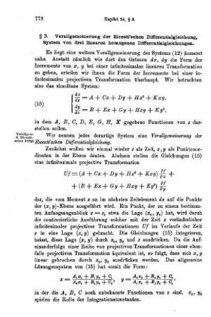 § 3. Verallgemeinerung der Riccati'schen Differentialgleichungen, System von drei linearen homogenen Differentialgleichungen.