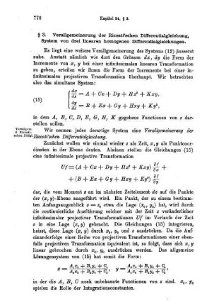 § 3. Verallgemeinerung der Riccati'schen Differentialgleichungen, System von drei linearen homogenen Differentialgleichungen.