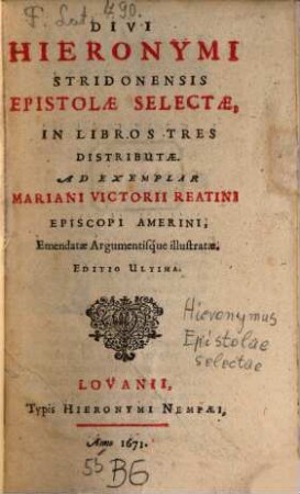 Epistolae selectae : in libros tres distributae