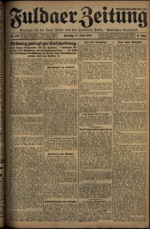 Erste Ausgabe vom Freitag, den 27. Juni 1930.