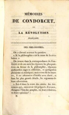 Mémoires de Condorcet, sur la Révolution française, extraits de sa correspondance et de celles de ses amis, 2