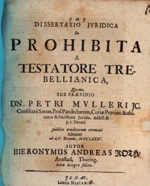 Diss.iur. de prohibita a testatore trebellianica