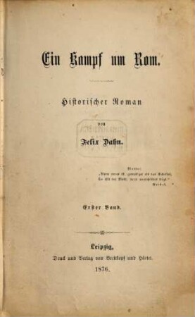 Ein Kampf um Rom : historischer Roman, 1