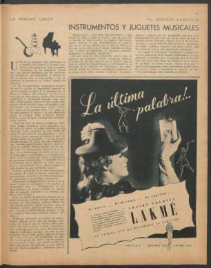 La semana lírica : Instrumentos y juguetes musicales