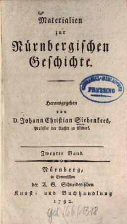 Materialien zur Nürnbergischen Geschichte, 2