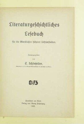 Literaturgeschichtliches Lesebuch : für die Oberklassen höherer Lehranstalten