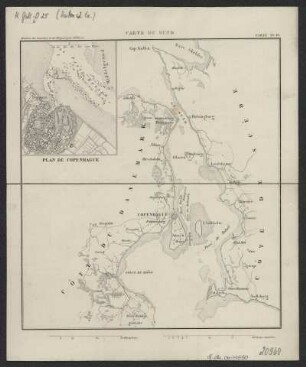 Karte vom Öresund, ca. 1:700 000, Kupferstich, um 1870 : Carte du Sund. - [Ca. 1:700 000]. - [S.l.] , [um 1870]. - 1 Kt. : Kupferst. ; 19 x 21 cm. - "Carte No. 17" aus: Histoire du Consulat et de l'Empire / M. Thiers. - Mit 1 Nebenkt.: Plan de Copenhague