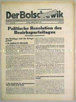 Mitteilungsblatt der KPD des Bezirkes Dresden "Der Bolschewik" zum Bezirksparteitag